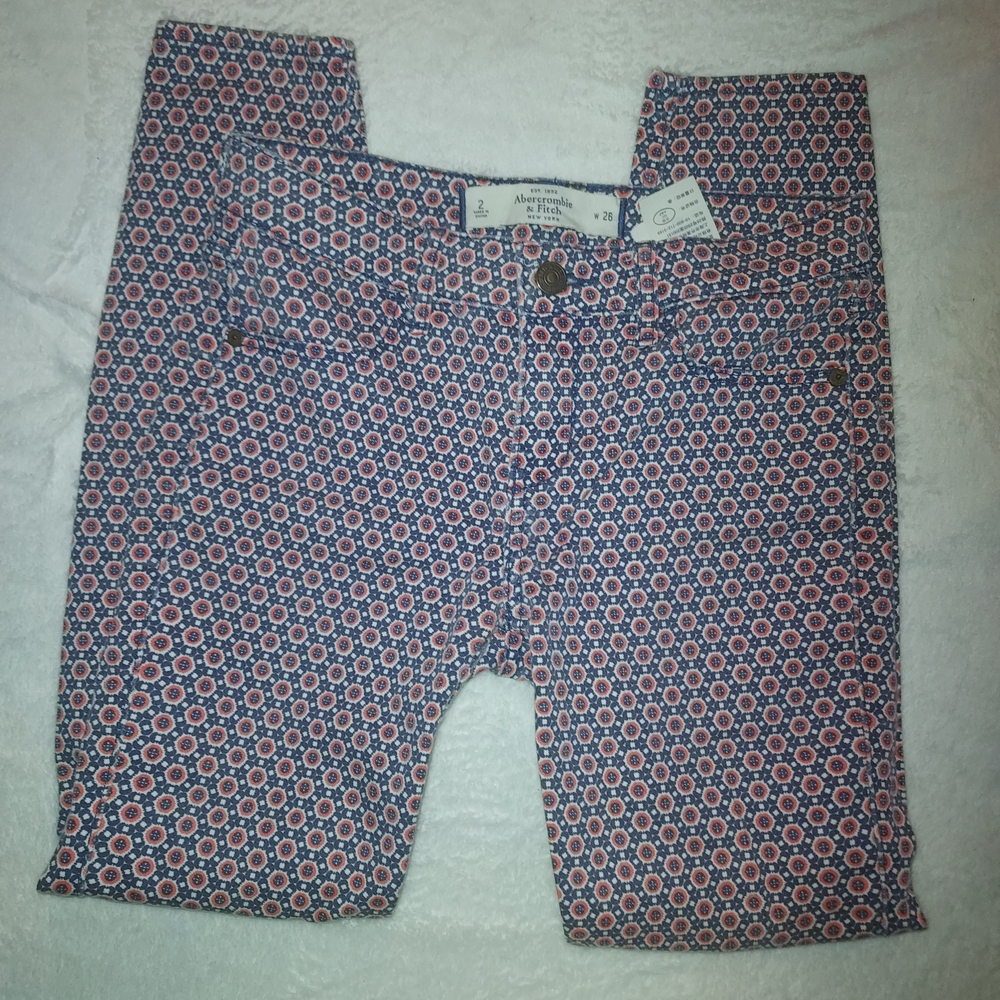 Abercrombie & Fitch Blue and Red Patterned Jeans